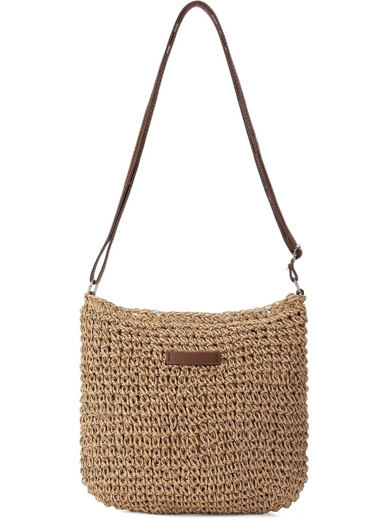 Straw Beach Bag For Women Small Woven Crossbody Bag Summer Mesh Hollow Beachy Pu